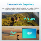 Xtra Atto Wearable 4K Action Camera (128GB)  54 g  Light and Compact  1/1.3″ Sensor  4K/60fps Video  220‑Min Max Recording  5-Min Pre-Recording  Built-in Stabilization  600MB/s Fast Transfer