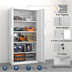 Metal Garage Storage Cabinet with Lock, 71" Tall Steel Storage Locker with 4 Adjustable Shelves, Heavy Duty Metal Cabinet for Garage, Office, Home, 31.5”W × 16.5”D, White