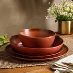 Bloomhouse - Two Time Oprah's Favorite Things Winner - Palermo Sun Double Bowl Stoneware Reactive Glaze Plates and Bowls Dinnerware Set - Paprika Red, Service for Four (16pcs)