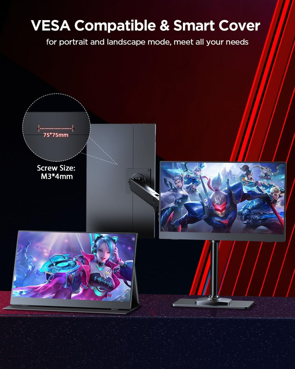 UPERFECT 2K 120Hz Portable Gaming Monitor  16" 2560x1600 QHD 16:10 400 Nits Portable Monitor for Laptop w/VESA & Cover HDR Eye Care External Second Screen for PC Phone Game Console