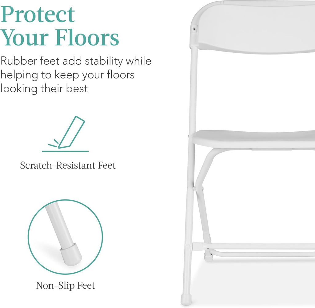 Best Choice Products Set of 10 Plastic Folding Chairs, Portable Stacking Indoor Outdoor Seating for Home, Yard, Garden, Parties, Events w/Non-Slip Feet, 350lb Weight Capacity - White