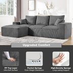 108" Modular Sectional Sofa, Compression Sofa with Deep Seat, Modular L-Shape Couch with Chaise, Upholstered Couches for Living Room Bedroom, No Assembly Required (Grey Corduroy, 108" L Shape)