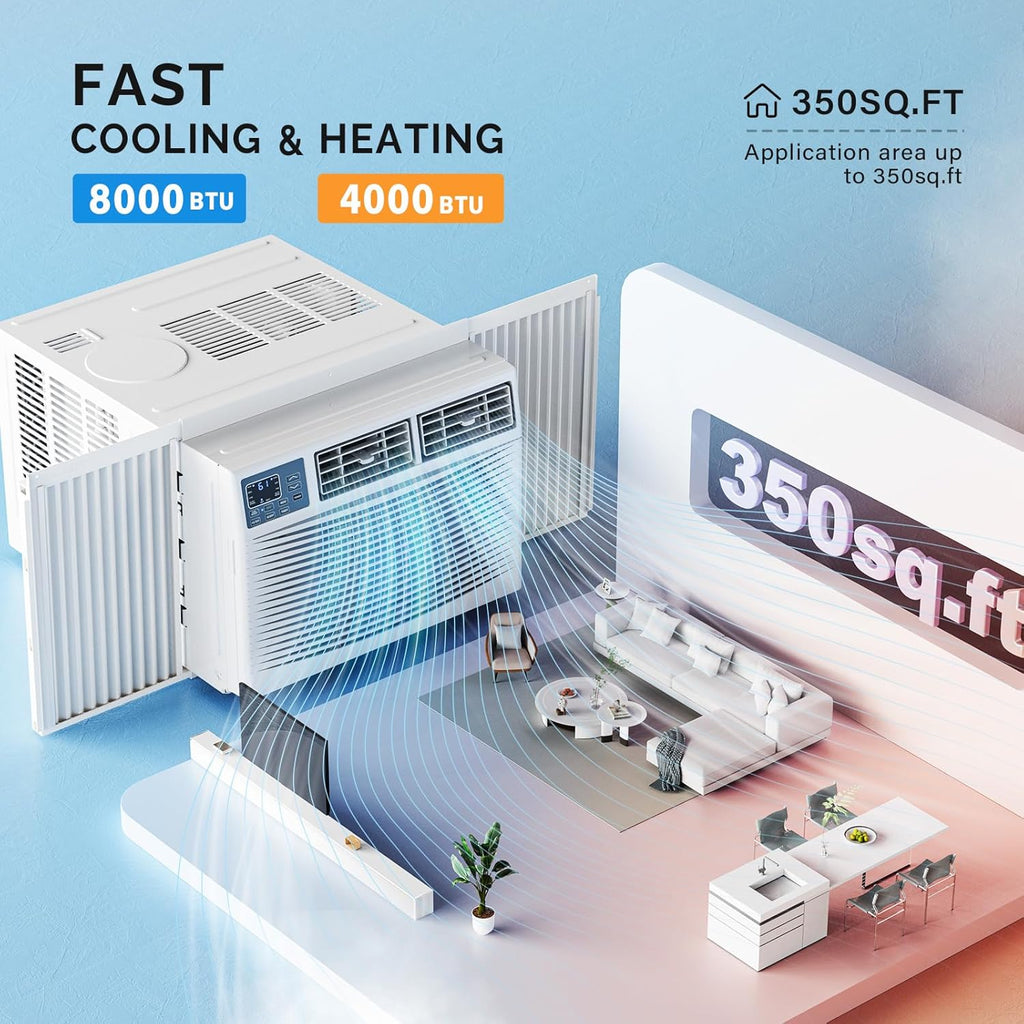 ROVSUN 8000 BTU Window Air Conditioner with Heat, Window AC Unit & Heater Combo with APP & Voice Smart Control, Timer Function & Easy Installation Kit, Work with Alexa/Google Assistant, 115V/60Hz
