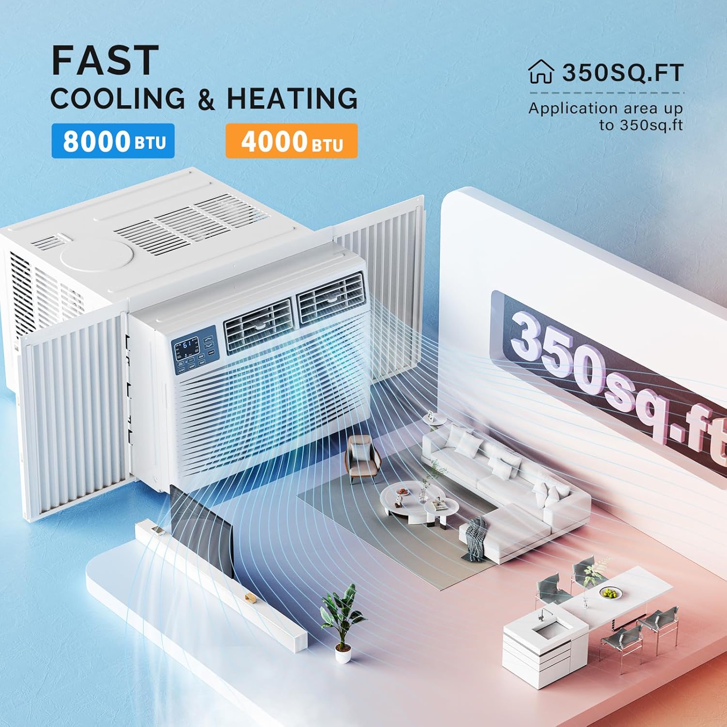 ROVSUN 8000 BTU Window Air Conditioner with Heat, Window AC Unit & Heater Combo with APP & Voice Smart Control, Timer Function & Easy Installation Kit, Work with Alexa/Google Assistant, 115V/60Hz