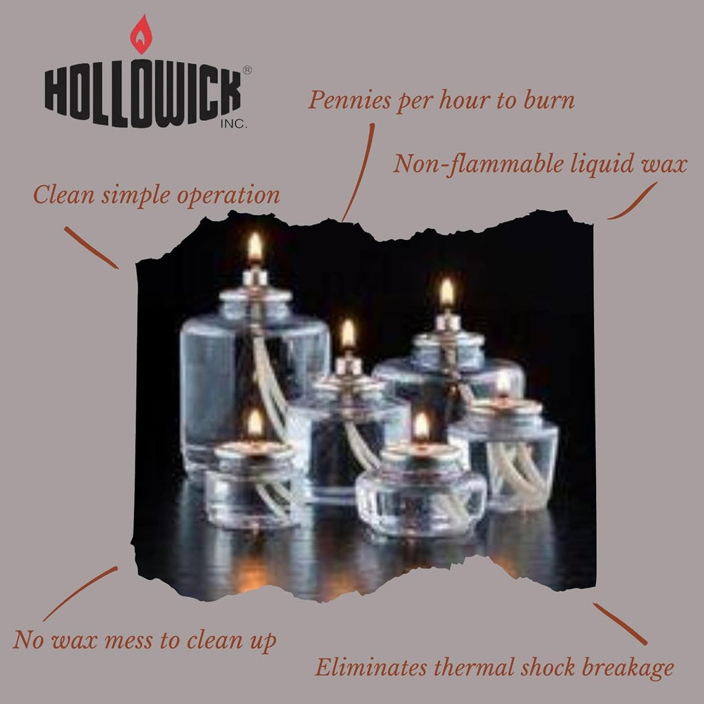Hollowick Disposable Liquid Candles, 17 Hour, for Use in Glass Votive Tealight Lamp Holders, Restaurant Wedding Table Top Lights, Child Resistant Closures, 12 Pieces, Clear Fuel Oil HD17-12M