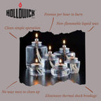 Hollowick Disposable Liquid Candles, 17 Hour, for Use in Glass Votive Tealight Lamp Holders, Restaurant Wedding Table Top Lights, Child Resistant Closures, 12 Pieces, Clear Fuel Oil HD17-12M