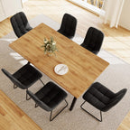7-Piece Dining Table Set for 6 People, 63" MDF Kitchen Table with 6 Upholstered Chairs, Metal Legs for Dining Room, Kitchen(Oak Table+6 U-Shaped Black Chairs)
