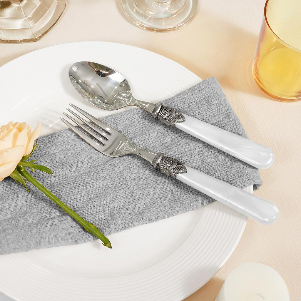 20 Pieces 18/10 Stainless Steel Elegant Silverware Set for 4,Vintage Flatware Set,Dishwasher Safe (20, White)
