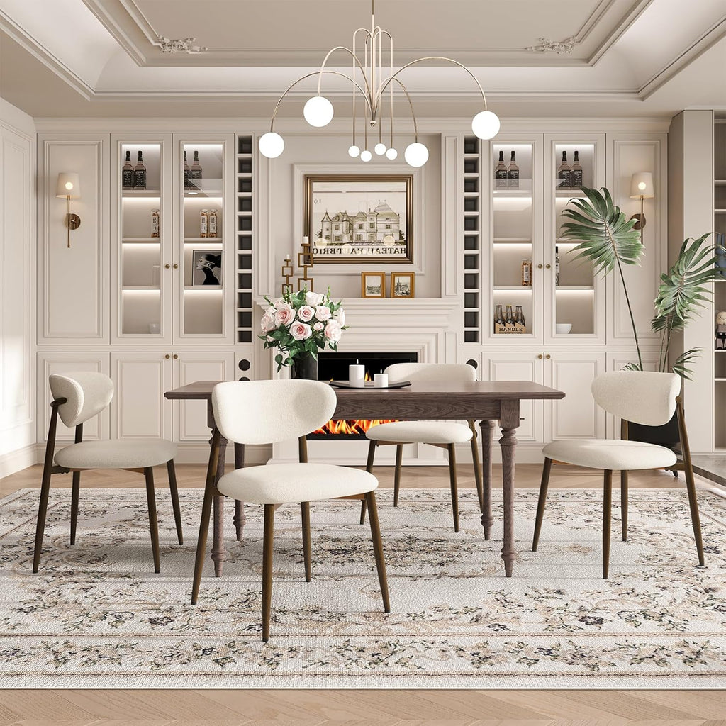 Dining Chairs Set of 4, Curved Back Kitchen Room Chairs with Metal Legs and Anti Slip Pads, Upholstered Dining Chair for Home and Restaurant, Beige