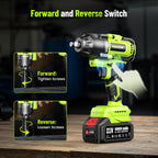 Robustrue Cordless Impact Wrench, 885Ft-lbs (1200N.m) 1/2" Brushless Impact Gun, 21V High Torque Power Impact Driver, 2x4.0Ah Batteries Electric Impact Motor Variable Speeds for Car/Truck RV/Mower