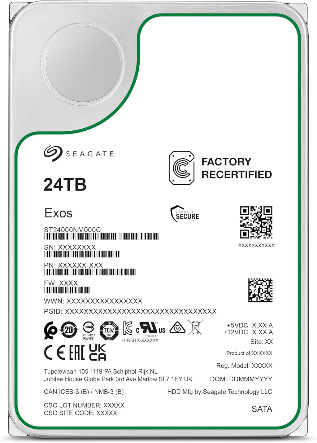 Seagate Exos ST24000NM000C 24TB 7.2K RPM SATA 6Gb/s 512e 3.5in Enterprise Hard Drive (Renewed)