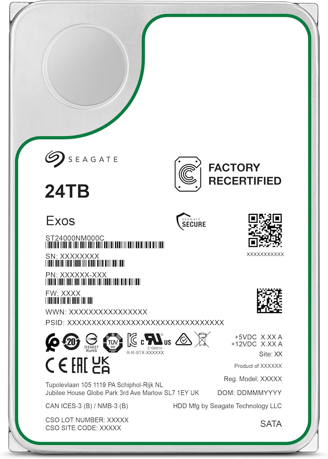 Seagate Exos ST24000NM000C 24TB 7.2K RPM SATA 6Gb/s 512e 3.5in Enterprise Hard Drive (Renewed)