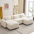 120" Modular Sectional Sofa, Comfy Cloud Couch Sectional Sofa with Ottoman, Chenille Sofa Sleeper Deep Seat Sofa with Throw Pillows for Living Room (Beige White, 120"- U Shape)