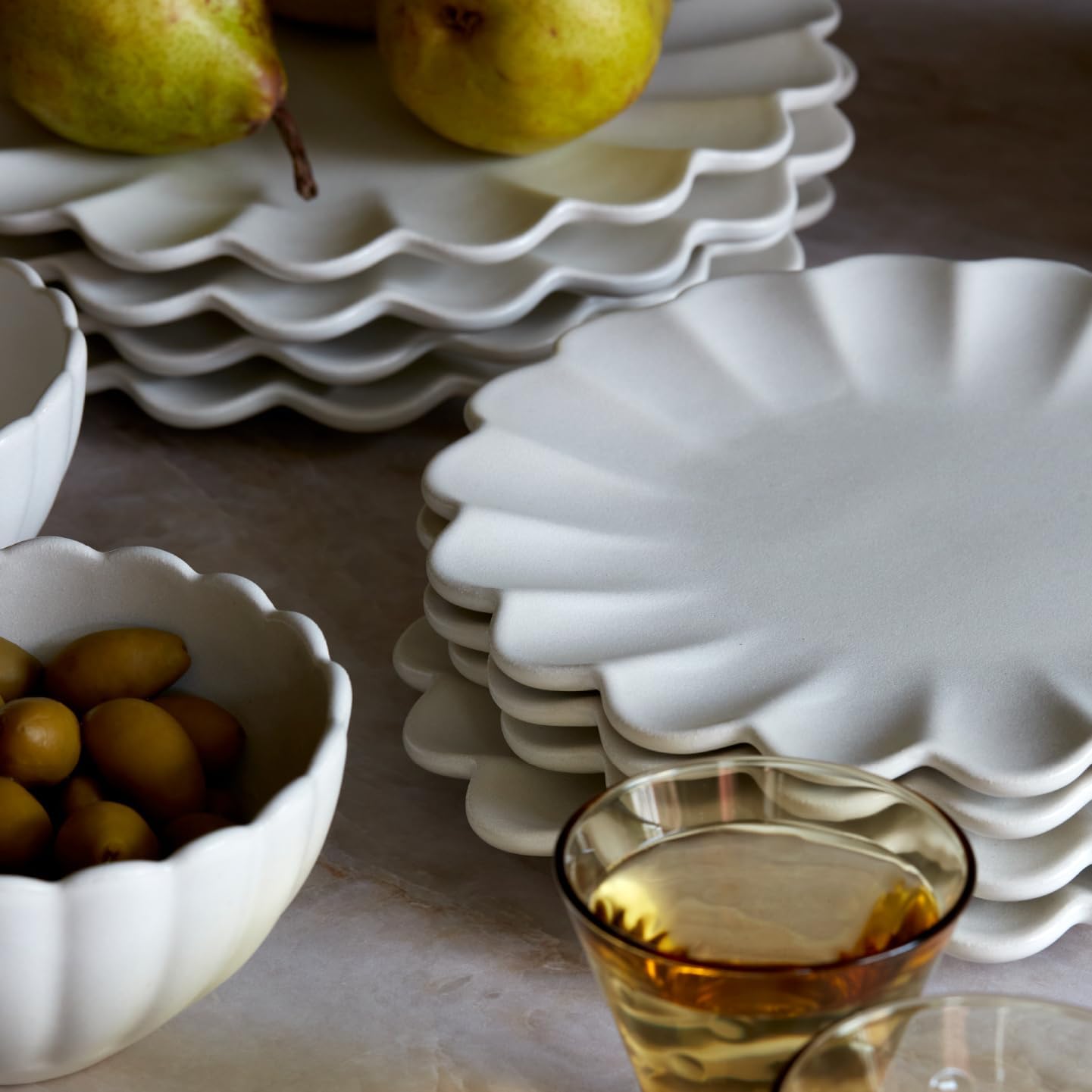 LEMIEUX ET CIE Dhalia 4-Piece Bowl Set Stoneware, Bowls, Dishwasher and Microwave Safe, Dish Set for 4, White
