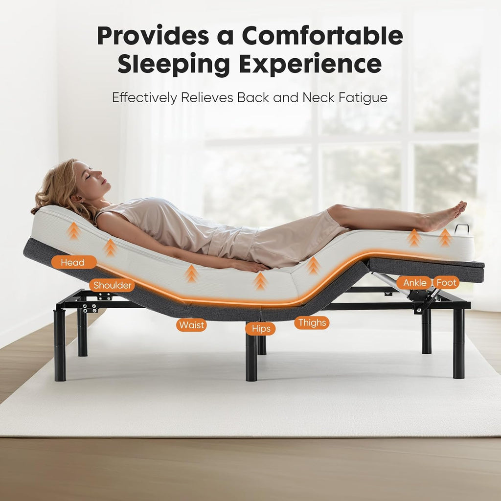 Sweetcrispy Adjustable Bed Frame Twin XL, Ergonomic Electric Bed Base with Wireless Remote and 2 USB Ports, Head and Foot Incline, Zero Gravity Bed, Anti-Snore, Easy Assembly