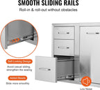 VEVOR Stainless Steel Cabinet  Outdoor Kitchen Door Drawer Combo 29.5" W x 22.6" H x 21.7" D  Access Door/Triple Drawers  Propane Drawer  Adjustable Garbage Ring  BBQ Island Patio Grill Station