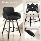 LUE BONA 26" Swivel Bar Stools Set of 3, Counter Height Bar Stools with Backrest and Arms, Modern Upholstered Barstools with Metal Legs for Kitchen Island, Black