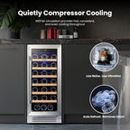 Yeego Wine Fridge Cooler - 15 Inch Wine Fridge Hold 33 Bottles, 40-65°F Wine Refrigerator Glass Door, Built in, Freestanding Under Counter Fridge for Beer Soda Drink Home Bar Office