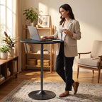 Magshion 31" Round Bar Table Height Adjustable 26"-35" Pub Table with Enlarged Base for Living Room Patio Bistro Café, Black
