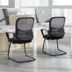 Sweetcrispy Reception Chair No Wheels, Stationary Non Rolling Mesh Mid Back Computer Guest Side with Lumbar Support for Waiting Area Reception Conference Room, Set of 2, Modern Black