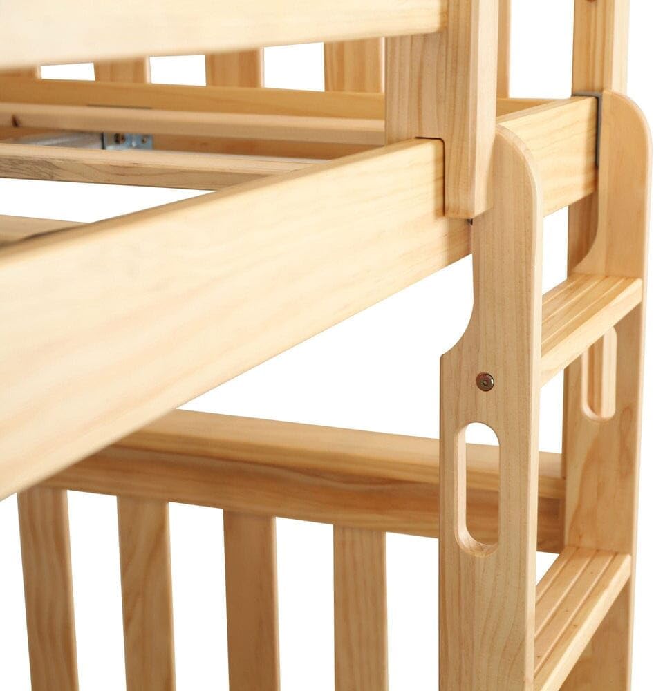 Max & Lily Bunk Bed Twin over Twin, Solid Wood Bunk Bed Frame with Ladder for Kids, 14" Safety Guardrails, Easy Assembly, No Box Spring Needed, Natural