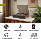 Vinyl Record Player with Bluetooth Input and Output  3 Speed Turntable Built in Speakers  RCA Output  AUX in  Earphone Jack  Retro Design for Home Audio