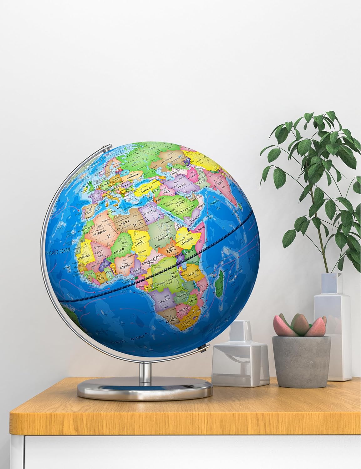 SOUNDANCE 13 Inch World Globe with Stable Heavy Metal Base, Educational Globe for Kids Learning, Large Globes Lamp with Colorful HD World Map Details, Constellation