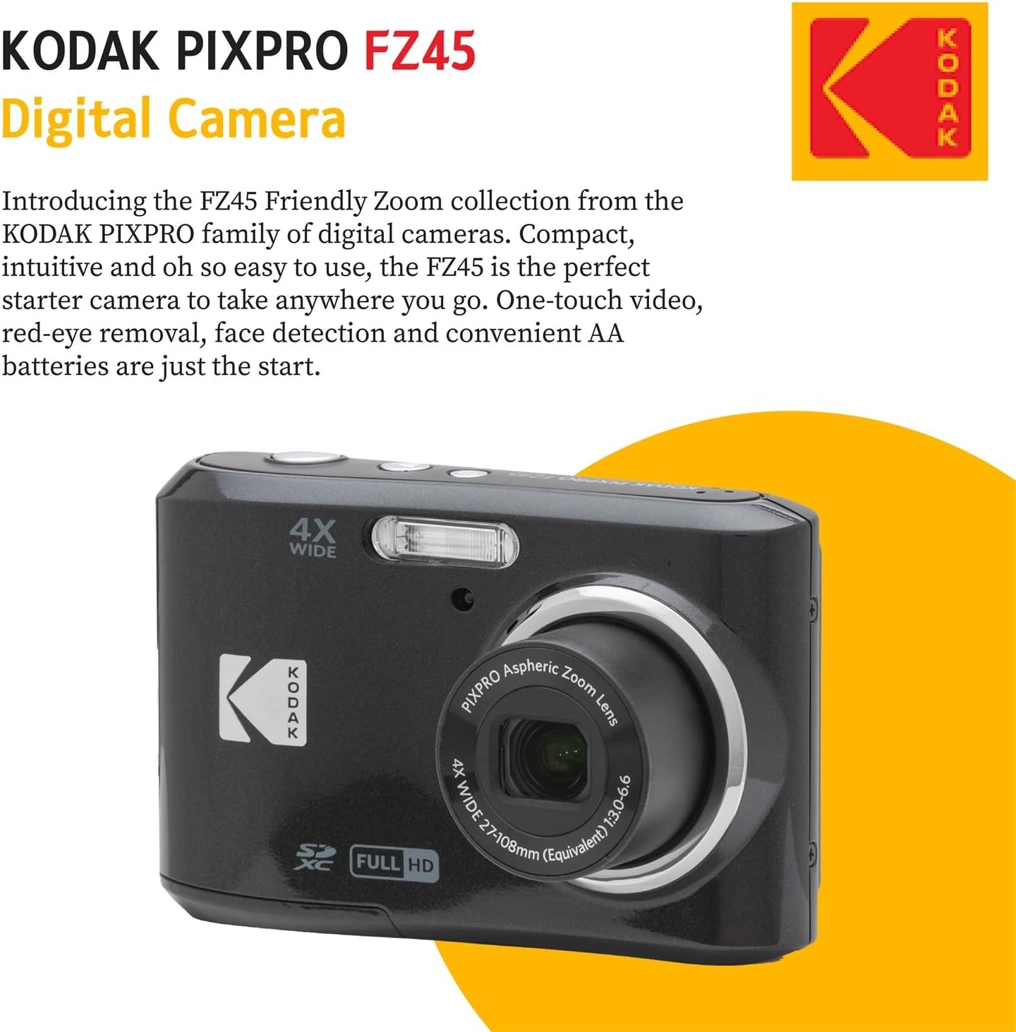 Kodak PIXPRO FZ45 Digital Camera  32GB Memory Card  Point and Shoot Camera Case  Extendable Monopod  Lens Cleaning Pen  LCD Screen Protectors  Table Top Tripod â€“ Ultimate Bundle (Black)