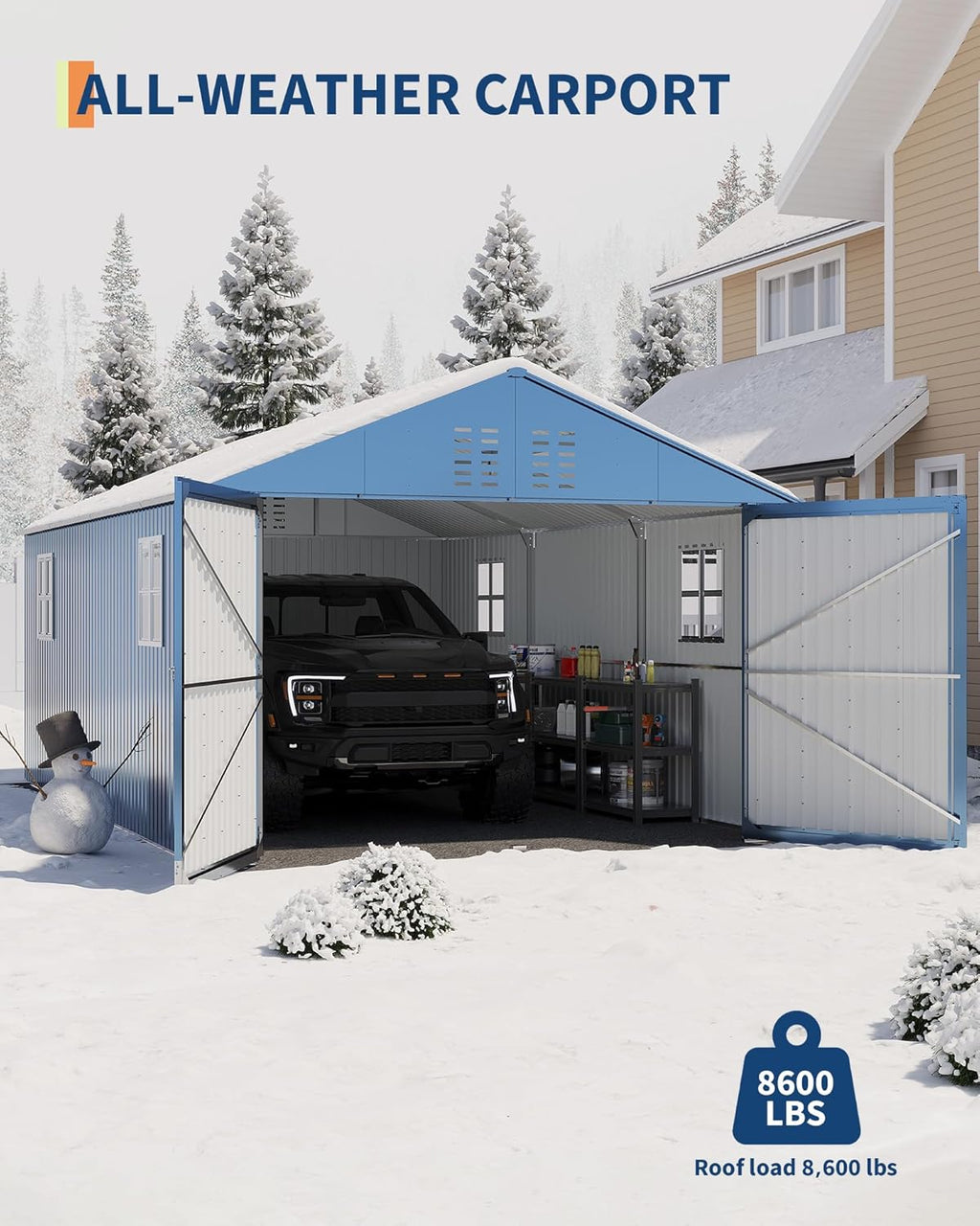 GarveeLife 12x20 FT Metal Carport  Enclosed Car Port with Reinforced Frame and Steel Roof for All-Weather Use  Metal Garage Shed for Full-Sized Pickup Trucks