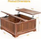Memobarco Lift Top Coffee Table with Storage, Fluted Coffee Tables with Lifting Top, Modern Farmhouse Square Center Table for Living Room, Home Office, with Hidden Compartment, Flip-Up Lids, Walnut