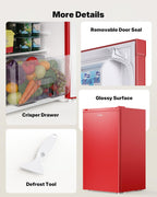 Upstreman 3.2 Cu.Ft Mini Fridge with Freezer, Single Door, Dorm Fridge, Adjustable Thermostat, Refrigerator for Dorm, Office, Bedroom, Red-BR321