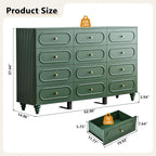 ORRD 12 Drawer Fluted Dresser for Bedroom, Mid Century Modern Chest of Drawers, Wood Storage Small Dresser Organizer for Bedroom Living Room Hallway Closet, Green