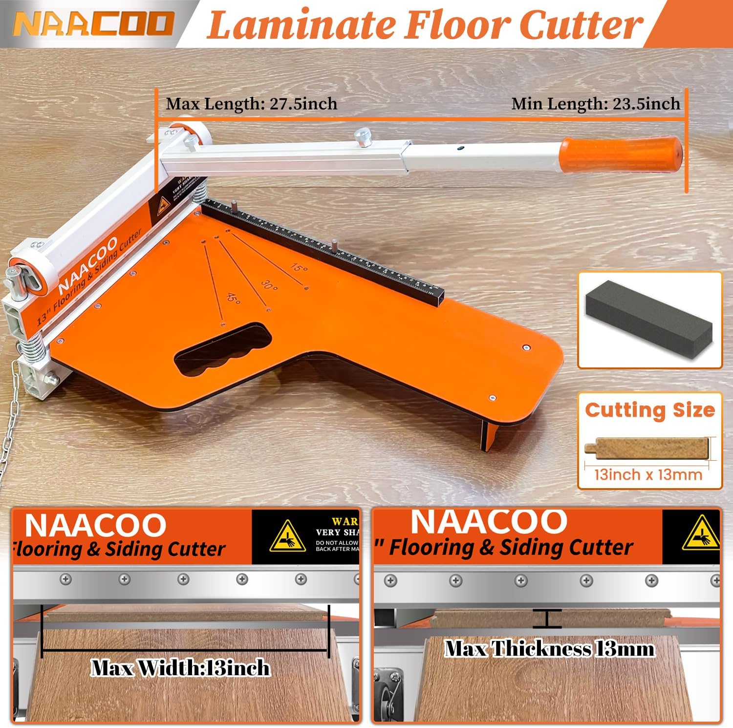 NAACOO Laminate/Vinyl Floor Cutter, 13” Vinyl Plank Cutter with Wheel – Just 1 Step Meet Angle&Length Cutting, Flooring Tools - Cuts Laminate Floor, Engineer Wood, LVP/T, VCT, SPC, WPC