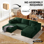 108.2" Modular Sectional Sofa with Deep Seat, Boneless U Shaped Corduroy Couch Modern Comfort, Cloud Couch Oversized for Living Room No Assembly (Green)