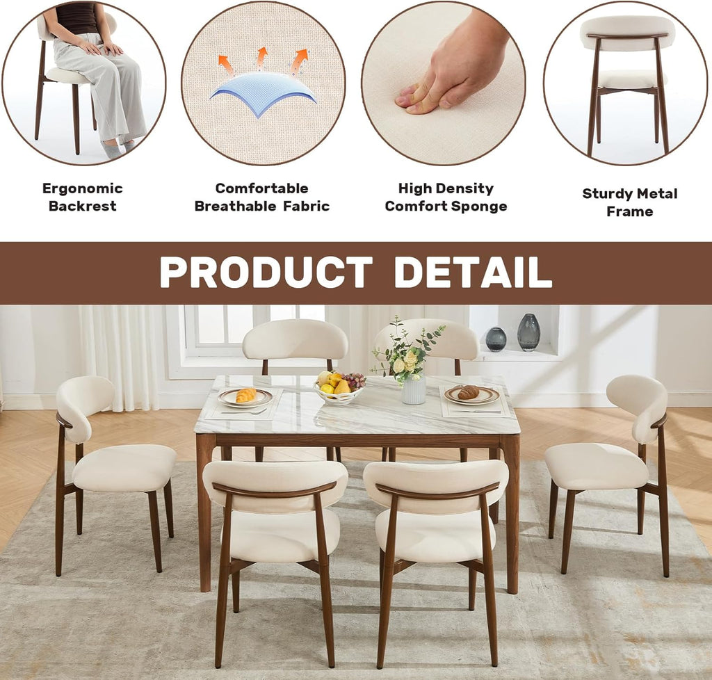UVV Dining Chairs Set of 4, Metal Kitchen Chairs with Modern Fabric Upholstered for Dining Room, Beige