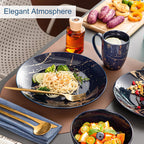 LOVECASA Porcelain Dinnerware Sets for 4, 16 PCS Plates and Bowls Set, Color Glaze with Gold Plate Dish Set, Dinner Sets with Dinner Plates, Dessert Plate, Bowls and Mugs, Dark Blue