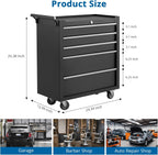 5-Drawer Rolling Tool Chest, Heavy Duty Tool Storage Cabinet with Drawers & Locking Mechanism & Wheels, Multifunctional Utility Tool Storage Chest Organizer for Warehouse, Repair Shop.