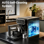 Automatic Espresso Machine with Grinder and Milk Frother - Grinder Coffee Machine Expresso Maker with 7 One-Touch Coffee Recipes for Latte, Cappuccino, Americano, Iced and Hot Coffee (Black)