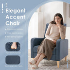 COLAMY Mid-Century Modern Upholstered Accent Chair with Back Pillow & Solid Wood Legs, Leather Cozy Armchair for Living Room, Bedroom, Reading Nook, Apartment & Small Spaces, Blue