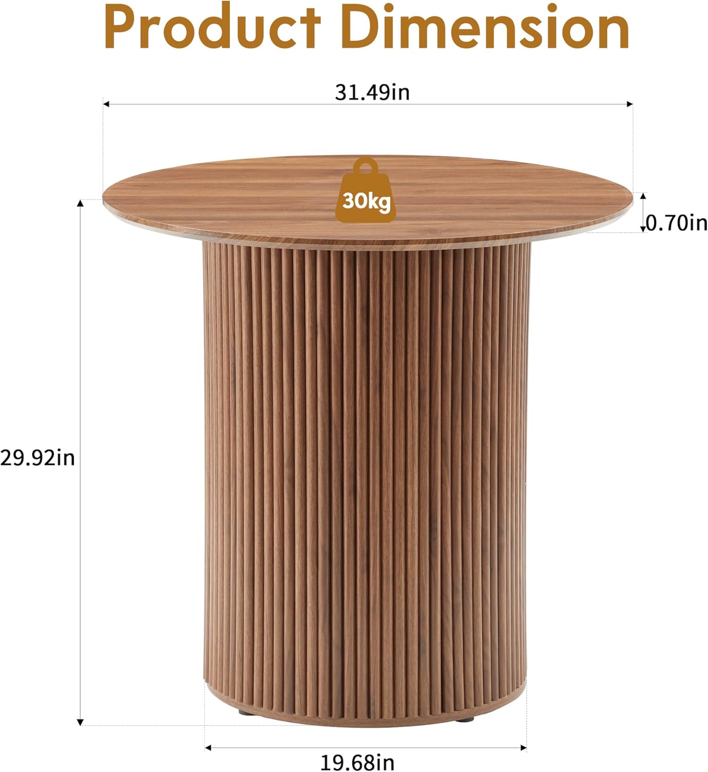 31.5" Small Round Dining Table for 2, Sturdy and Durable Wood Walnut Dining Table Round with Fluted Base, Simple Setup Small Kitchen Table for Living Dining Room Office (Walnut)