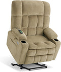 MCombo Oversized Power Lift Recliner Chair for Elderly, Dual Motor Lift Chair with Heat and Massage, Lay Flat Lift Chair for Big and Tall, Cup Holders, Fabric R7891 (Oversize, Beige)