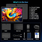 Android Tablet with Keyboard, 2026 Android 15 Tablet 10 inch, 26GB+256GB+2TB Expand, Electronic Tablet PC with Gemini, 8-Core, 8000mAh, 5G WiFi, GMS, 2 in 1 Tablet with Case/Mouse/Stylus(Green Case)