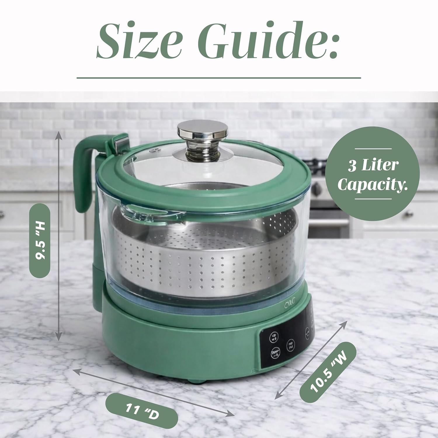 COOK WITH COLOR 3L Glass Mini Low Carb Rice Cooker – Holds 2 Cups Raw/Makes 6 Cups Cooked with Auto Lift Filter Basket, Hotpot & Steamer for Rice, Grains, Digital Panel with Keep Warm, Dark Sage