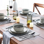 GBHOME 24 Pieces Double Bowls Ceramic Dinnerware Sets for 6, Stoneware Plates and Bowls Set with Reactive Glaze, Scratch Resistant Stoneware Dishes Set, Dishwasher & Microwave Safe