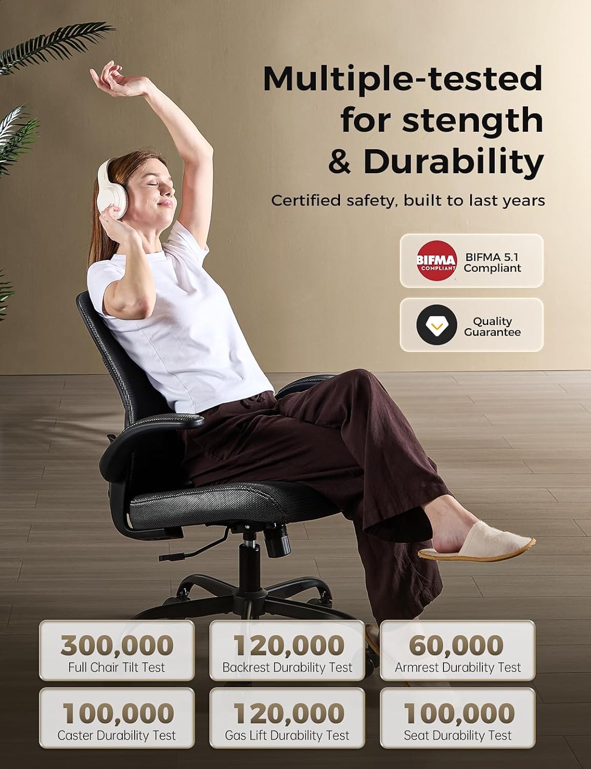 Office Chair, Mesh Ergonomic Desk Chairs, Comfy Computer Gaming Chair with Adjustable Height & Flip-up Armrest, Lumbar Support & Swivel Function for Home Office (Black)
