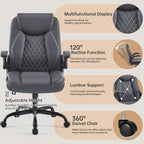 YFO Leather Office Chair, Ergonomic Home Office Desk Chair, Back Support Swivel Executive Office Chair with Wheels and Flip-Up Armrests, Small Gaming Chair with Adjustable Rocking Function, Grey