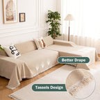 MEETSKY Sectional Couch Covers L Shape, 2 Pieces Chenille Washable Sofa Covers, Furniture Protector for Pets, Kids, Sofa Slipcover for 3-4 Cushion Couch (XX-Large, 71"x118"+91"x134", Khaki)