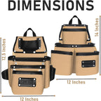 FUERI Electrician's Heavy Duty 26 Pocket Leather-Nylon Tool Belt & Bag Combo for Men, Comfort Back Support Padded Belt, 2 Large Storage Capacity Pouches, Best for Framers, Carpenter, Roofing