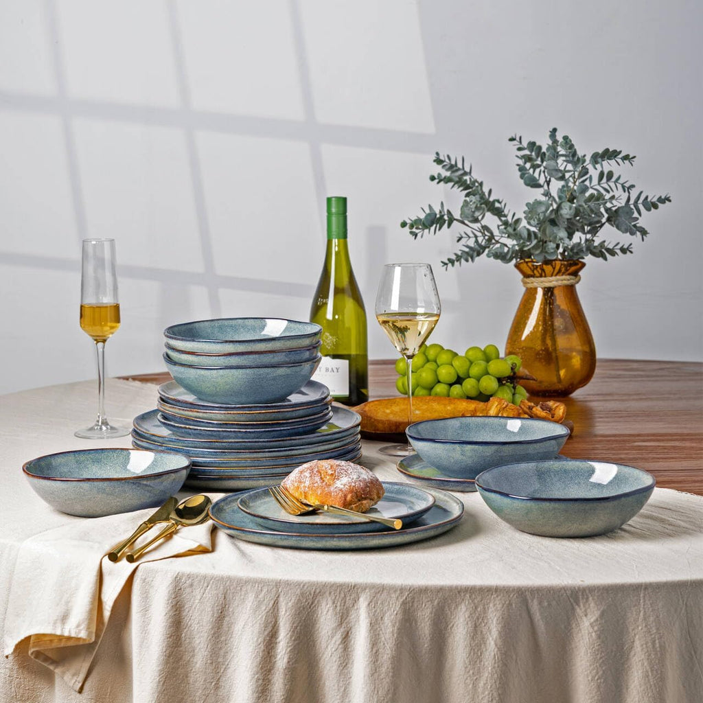 AmorArc Ceramic Dinnerware Sets,Handmade Reactive Glaze Stoneware Plates and Bowls Sets,Highly Scratch Resistant | Dishwasher & Microwave Safe Dishes Set,Service for 8 (24pc)
