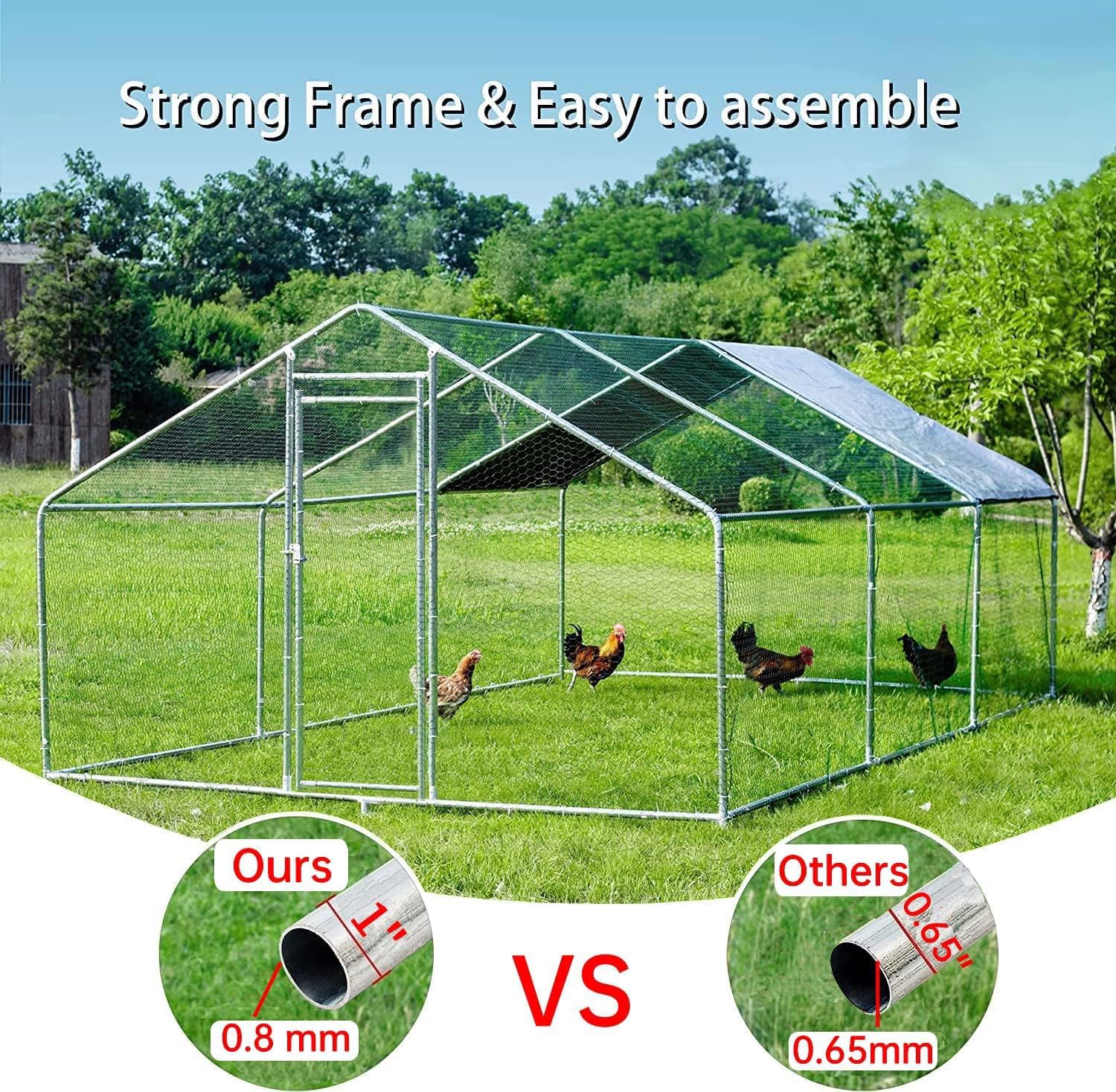 HITTITE Large Metal Chicken Coop with Run  19.19 x 9.84 x 6.56 ft Walk in Poultry Cage Chicken Run Pen  Outdoor Chicken Runs for Yard with Waterproof & Anti-UV Cover
